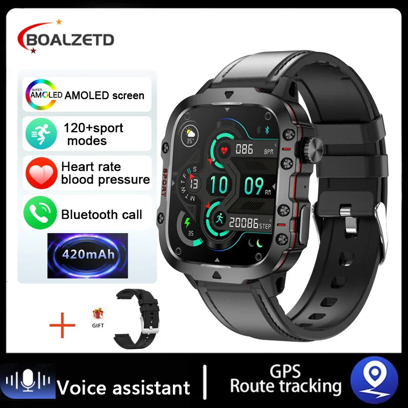 Montre Connectée Intelligente Militaire Hommes IP68 5ATM Sports de Plein Air Fitness Tracker Moniteur de Santé 1.96" BT Appel Smartwatch