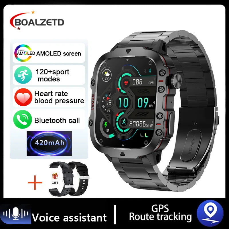 Montre Connectée Intelligente Militaire Hommes IP68 5ATM Sports de Plein Air Fitness Tracker Moniteur de Santé 1.96" BT Appel Smartwatch