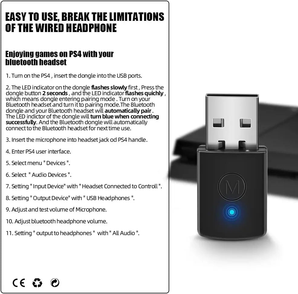 Récepteur d'écouteurs USB sans fil, Bluetooth BT Audio Dongle, Pour Connecter N'importe quel Casque sur PS4, PS5