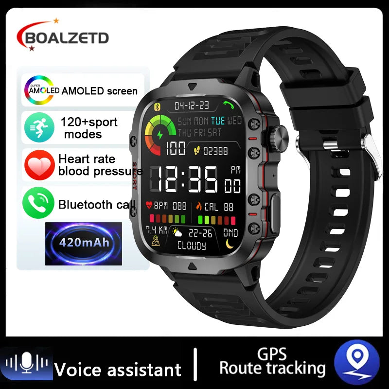 Montre Connectée Intelligente Militaire Hommes IP68 5ATM Sports de Plein Air Fitness Tracker Moniteur de Santé 1.96" BT Appel Smartwatch