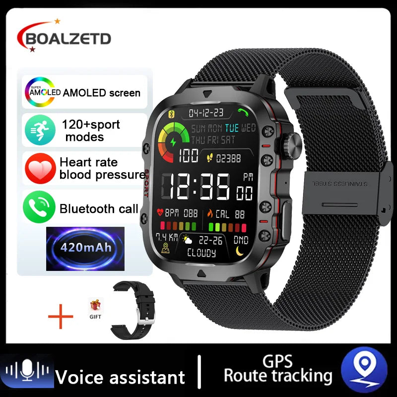 Montre Connectée Intelligente Militaire Hommes IP68 5ATM Sports de Plein Air Fitness Tracker Moniteur de Santé 1.96" BT Appel Smartwatch