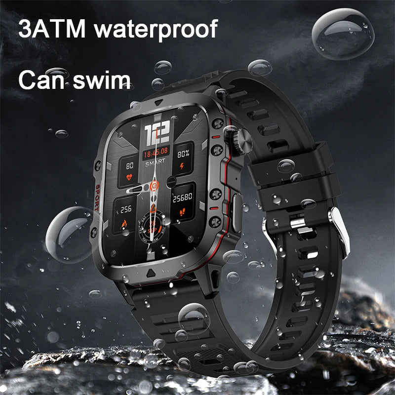 Montre Connectée Intelligente Militaire Hommes IP68 5ATM Sports de Plein Air Fitness Tracker Moniteur de Santé 1.96" BT Appel Smartwatch