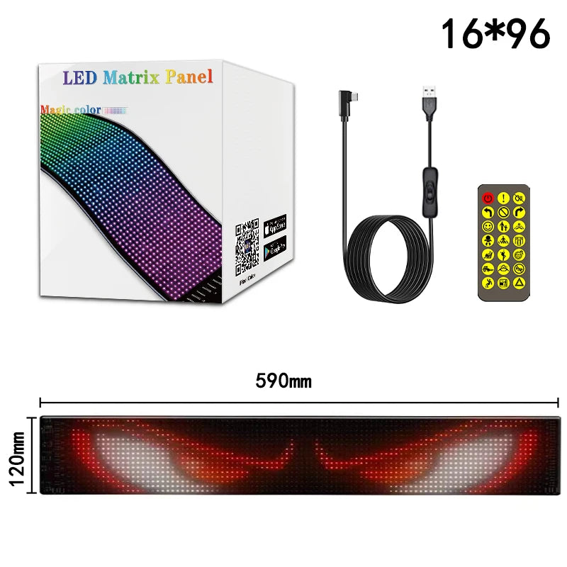 Tuning Voiture Pare Brise Panneaux Écran d'affichage à matrice de pixels à LED Bluetooth RVB flexible Tuning Animation Yeux LED pour voiture Graffiti Animation de texte défilant