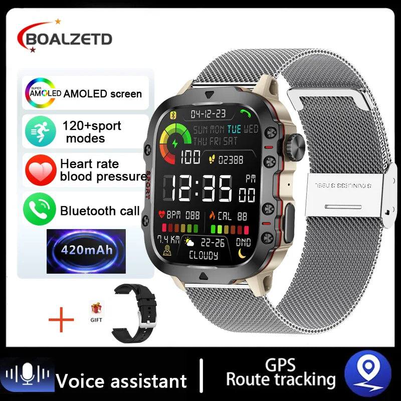 Montre Connectée Intelligente Militaire Hommes IP68 5ATM Sports de Plein Air Fitness Tracker Moniteur de Santé 1.96" BT Appel Smartwatch
