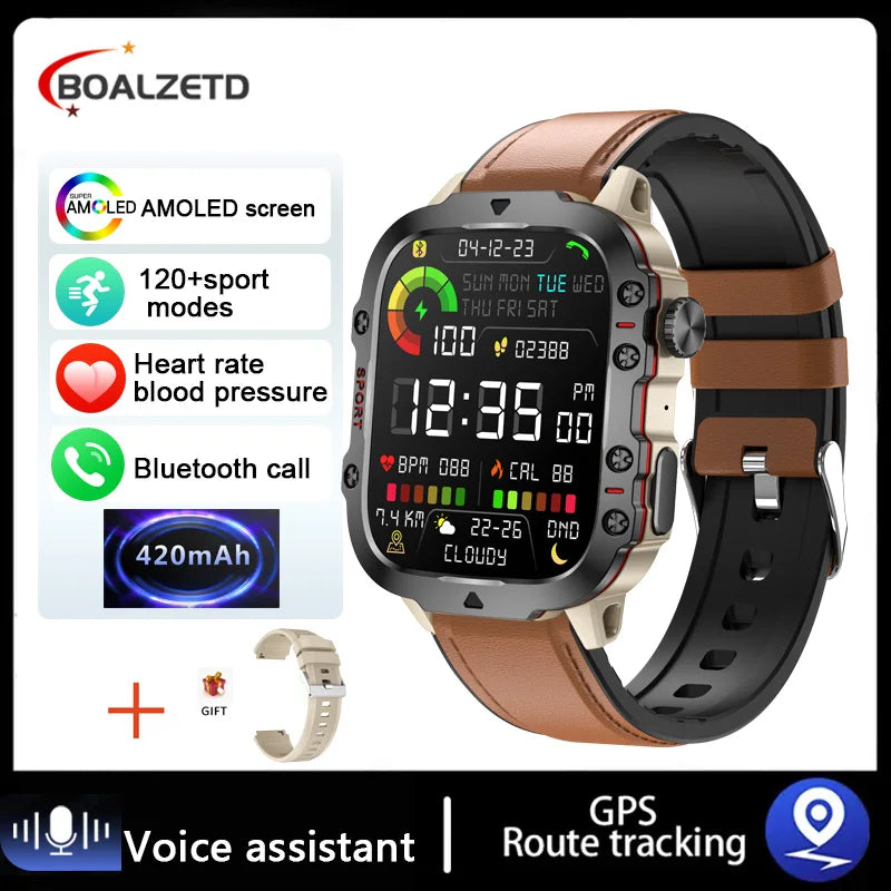 Montre Connectée Intelligente Militaire Hommes IP68 5ATM Sports de Plein Air Fitness Tracker Moniteur de Santé 1.96" BT Appel Smartwatch