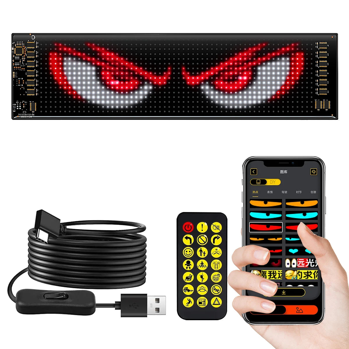 Tuning Voiture Panneau LED RVB pour voiture Animation Yeux LED Tuning Matrix Pixel Panel App Panneau programmable LED flexible Bluetooth
