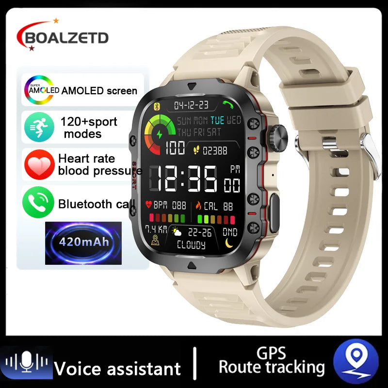 Montre Connectée Intelligente Militaire Hommes IP68 5ATM Sports de Plein Air Fitness Tracker Moniteur de Santé 1.96" BT Appel Smartwatch