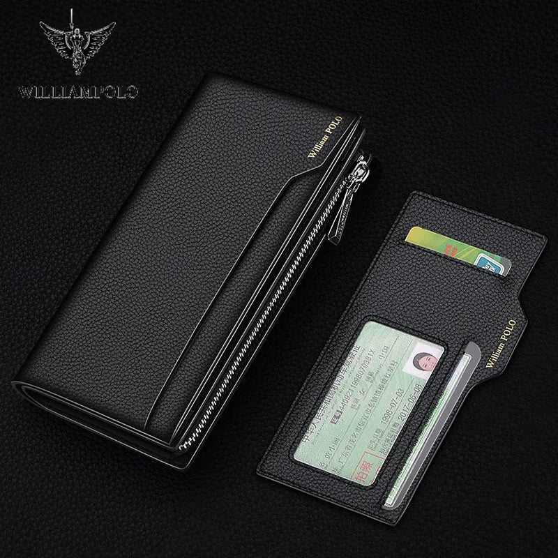 Portefeuille pour homme WilliamPOLO Portefeuille en cuir véritable pour homme Porte-cartes de crédit pour homme Sac à main à fermeture éclair