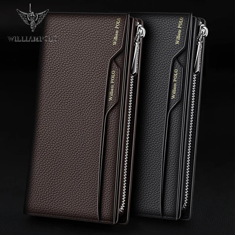 Portefeuille pour homme WilliamPOLO Portefeuille en cuir véritable pour homme Porte-cartes de crédit pour homme Sac à main à fermeture éclair