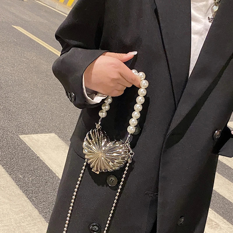 Sac de luxe femme mode de Paris, sac de luxe sac perle Mini sacs à bandoulière personnalisés pour femmes, Sac à bandoulière en alliage métallique avec chaîne, rouge à lèvres, clés, porte-monnaie