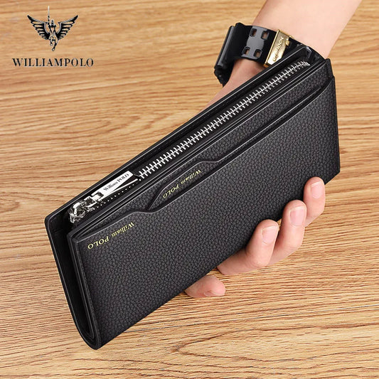 Portefeuille pour homme WilliamPOLO Portefeuille en cuir véritable pour homme Porte-cartes de crédit pour homme Sac à main à fermeture éclair