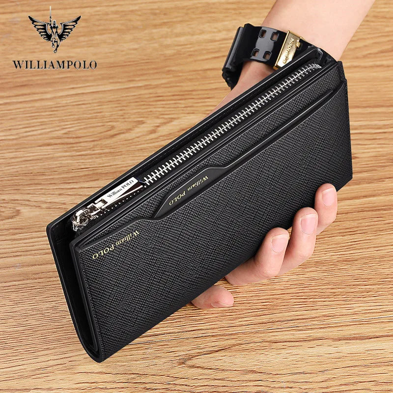 Portefeuille pour homme WilliamPOLO Portefeuille en cuir véritable pour homme Porte-cartes de crédit pour homme Sac à main à fermeture éclair