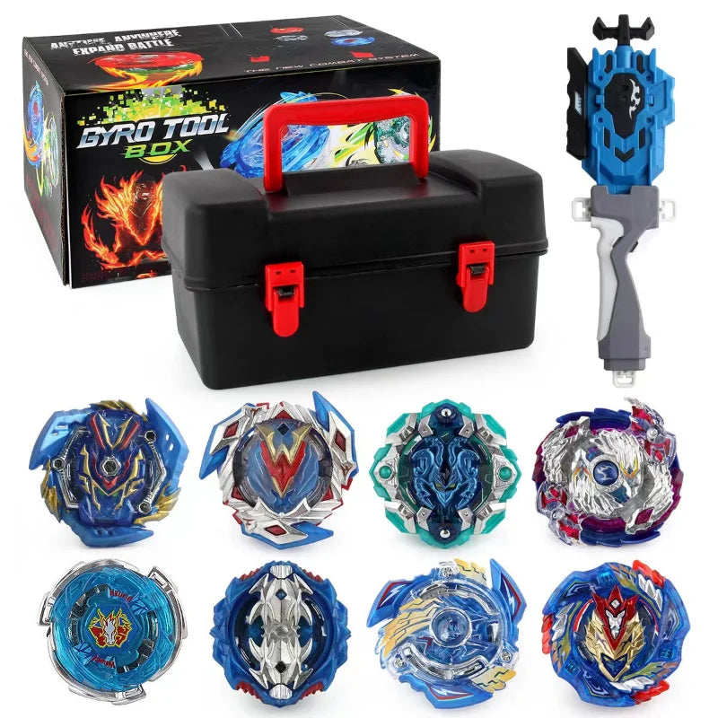 Toupie Bey 8 en 1 avec Boite, Métal Fusion Blade Gyro de Combat Jouet Set, avec Lanceur Poignée