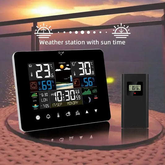 Station météo avec écran tactile et thermomètre hygromètre, réveil et capteur extérieur sans fil