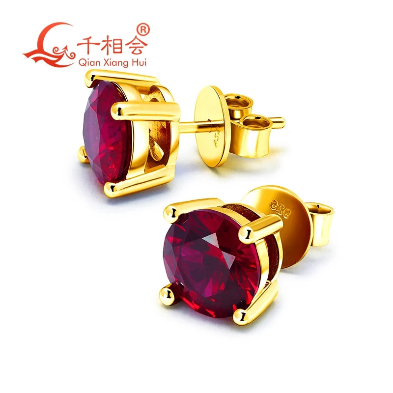 Boucles d'oreilles Mode Intemporelle en argent S925, or rose jaune, Pierre Diamant Moissanite rouge Profond sanguine , forme ronde, unique, Pierre Artificielle couleur rubis, goujon Clou d'oreille, bijoux de taille 5-9mm