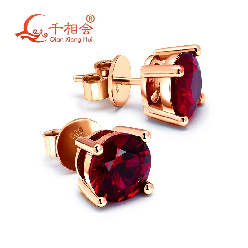 Boucles d'oreilles Mode Intemporelle en argent S925, or rose jaune, Pierre Diamant Moissanite rouge Profond sanguine , forme ronde, unique, Pierre Artificielle couleur rubis, goujon Clou d'oreille, bijoux de taille 5-9mm