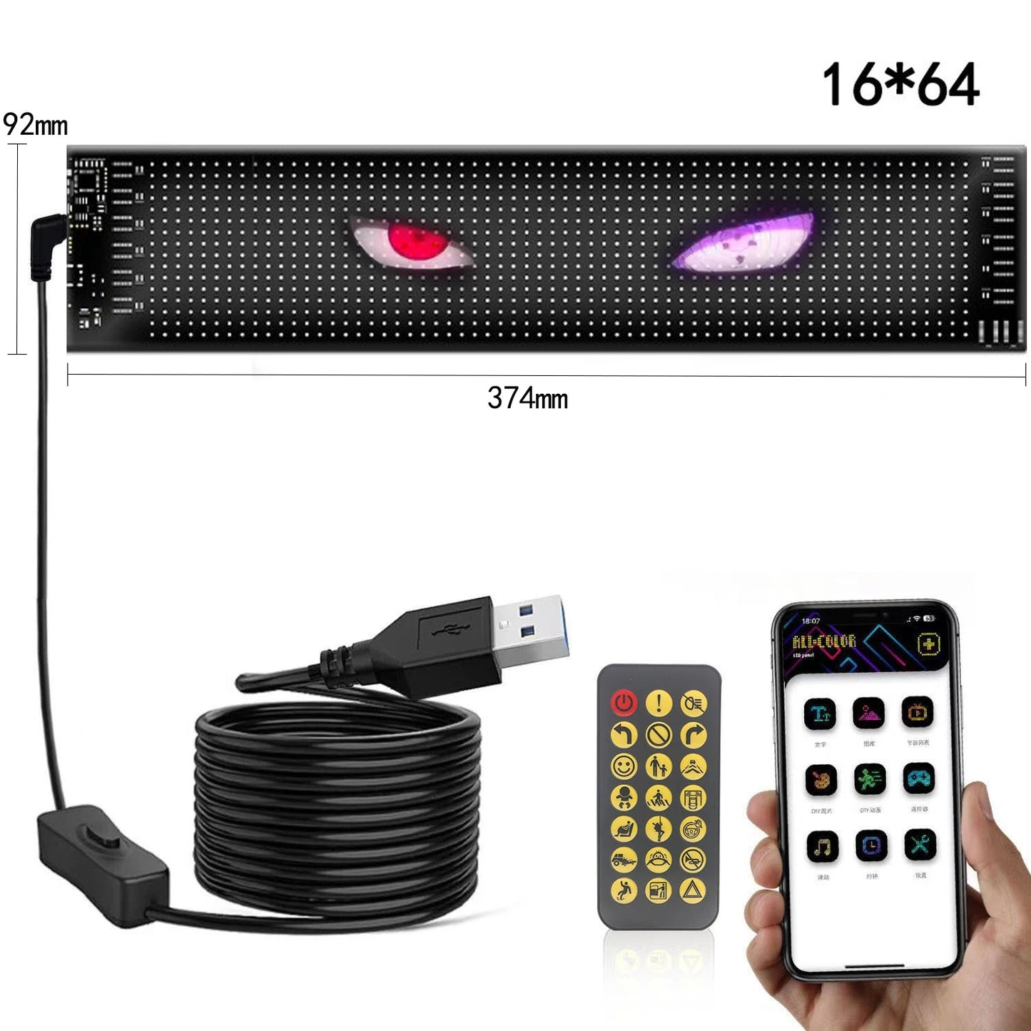 Tuning Voiture Pare-brise Panneau d'affichage matriciel LED Tuning animation Yeux LED pour voiture Camion pixel flexible, défilement programmable