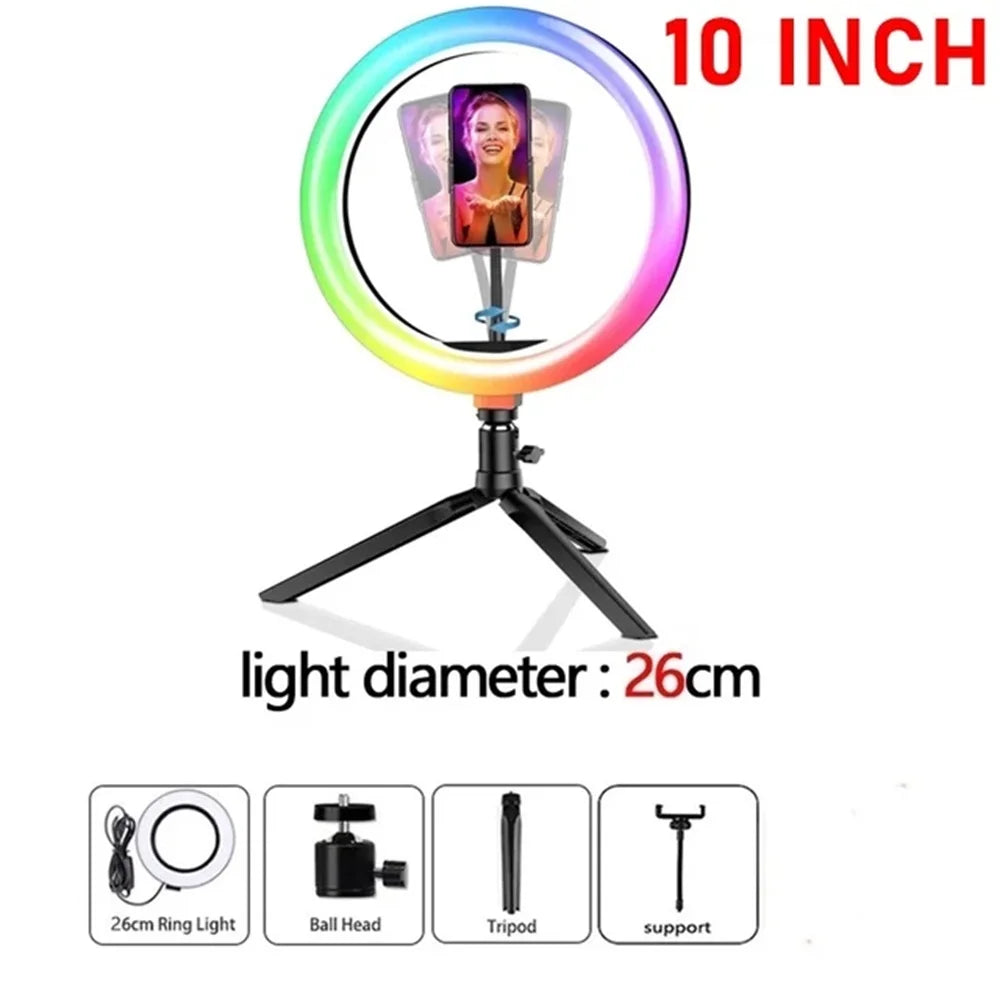 Anneaux Lumineux Éclairage ring light 3D à 18 LED avec trépied, lampe circulaire, éclairage de photographie, selfie, support de téléphone, pour vidéo Youtuber