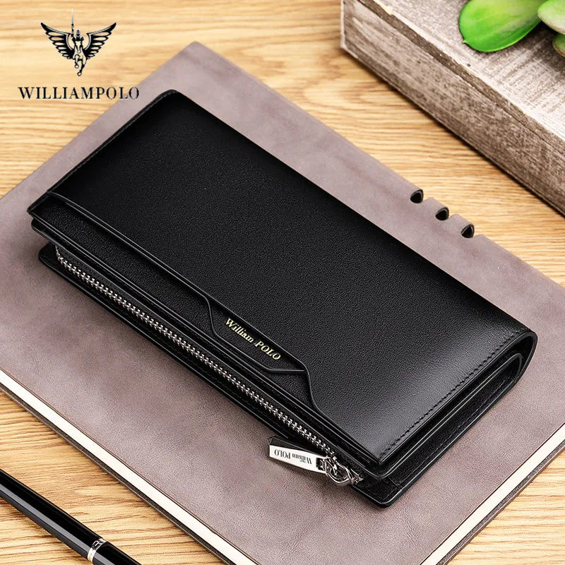 Portefeuille pour homme WilliamPOLO Portefeuille en cuir véritable pour homme Porte-cartes de crédit pour homme Sac à main à fermeture éclair