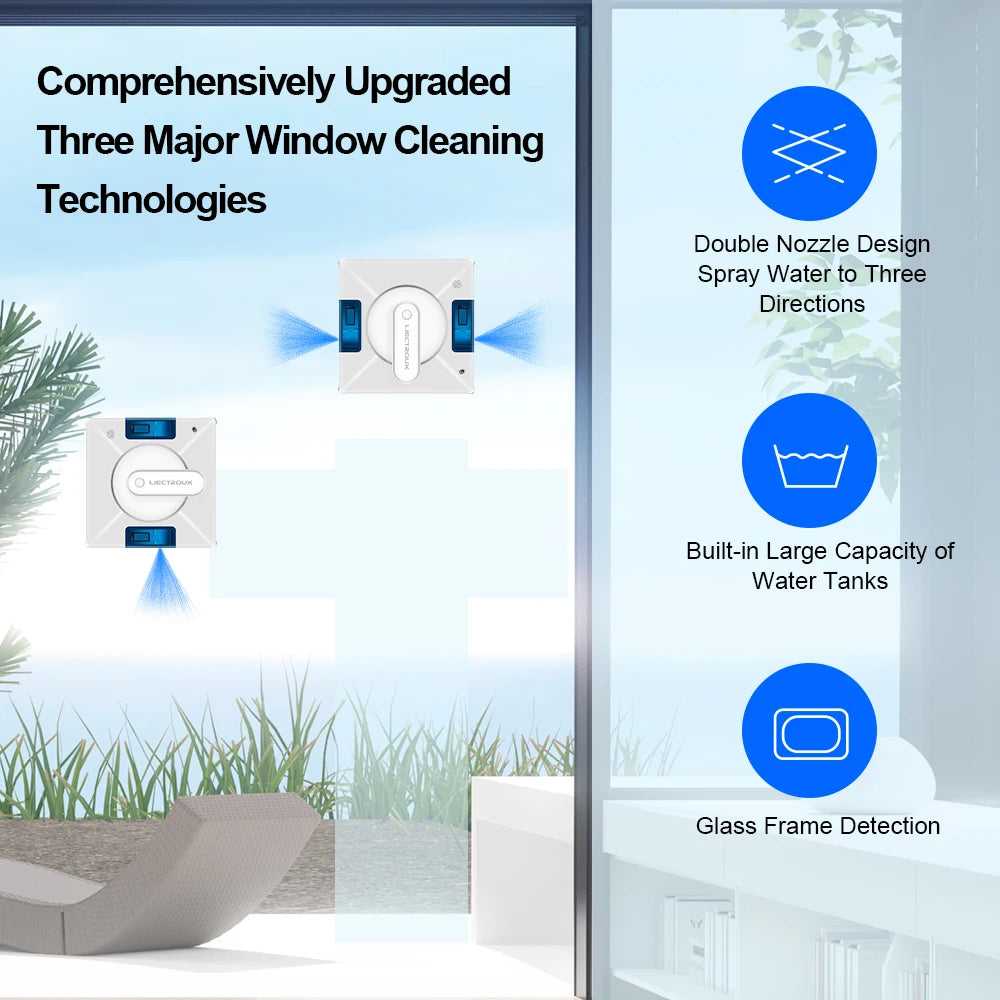 Robot nettoyeur de vitres, jet d'eau bidirectionnel, aspirateur robot pour vitres de sol en verre, aspirateur puissant, mémoire intelligente