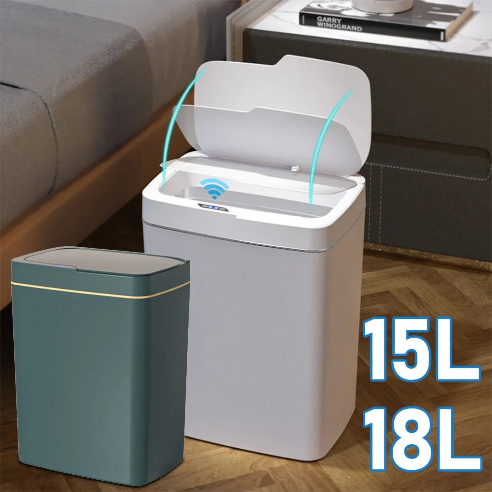 Poubelle à Capteur Intelligent 15/18 L Etanche Sans Contact Silencieuse Capteur de Mouvement Automatique Cuisine et Salle de Bain