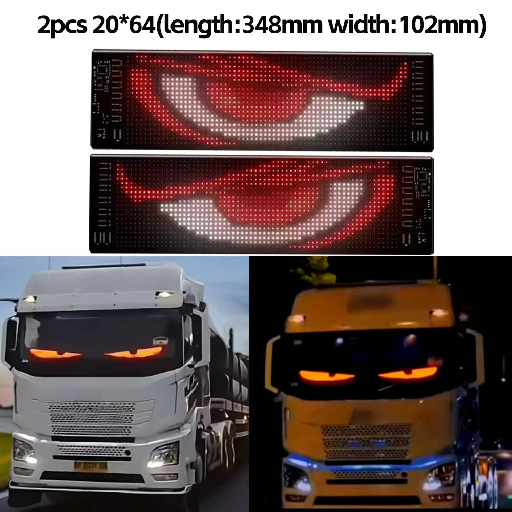 Tuning Voiture Pare Brise Panneaux Écran d'affichage à matrice de pixels à LED Bluetooth RVB flexible Tuning Animation Yeux LED pour voiture Graffiti Animation de texte défilant