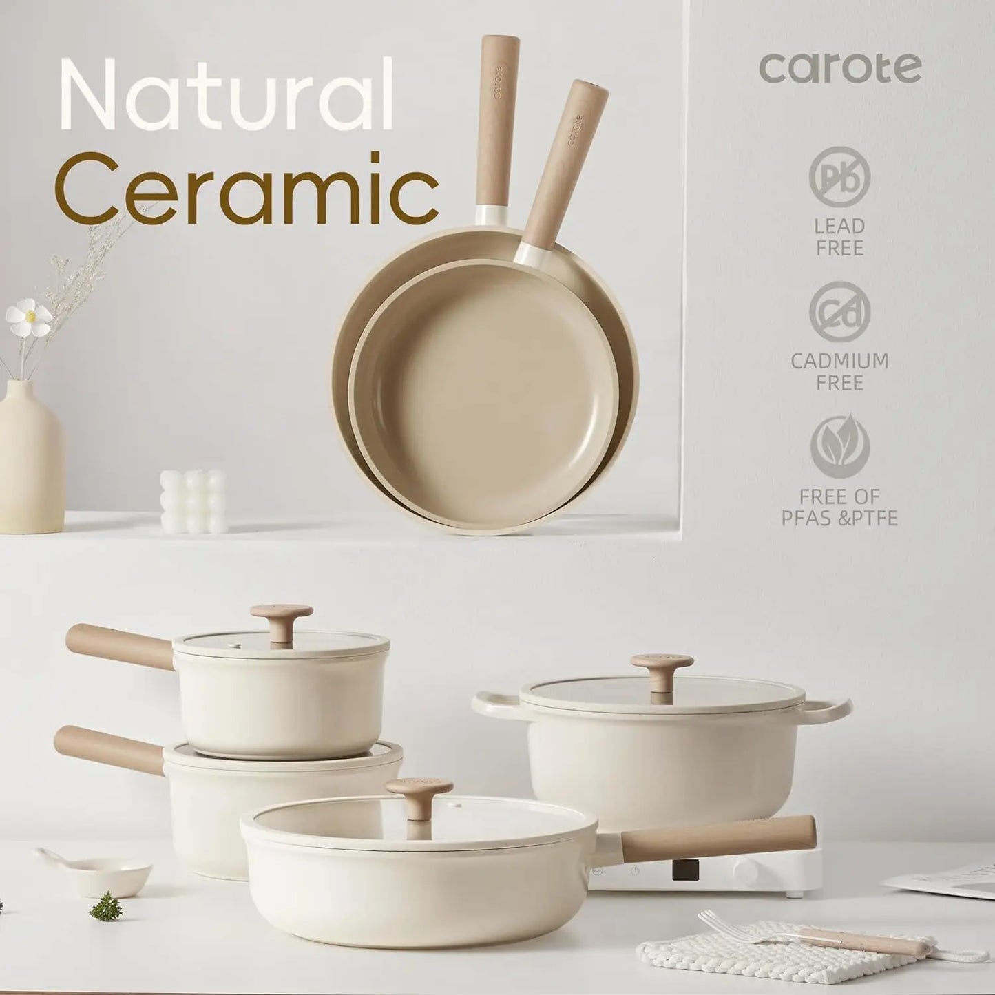 Ensemble de 12 casseroles et poêles en granit à induction ustensiles de cuisine antiadhésifs sain avec poêles à frire et casserole