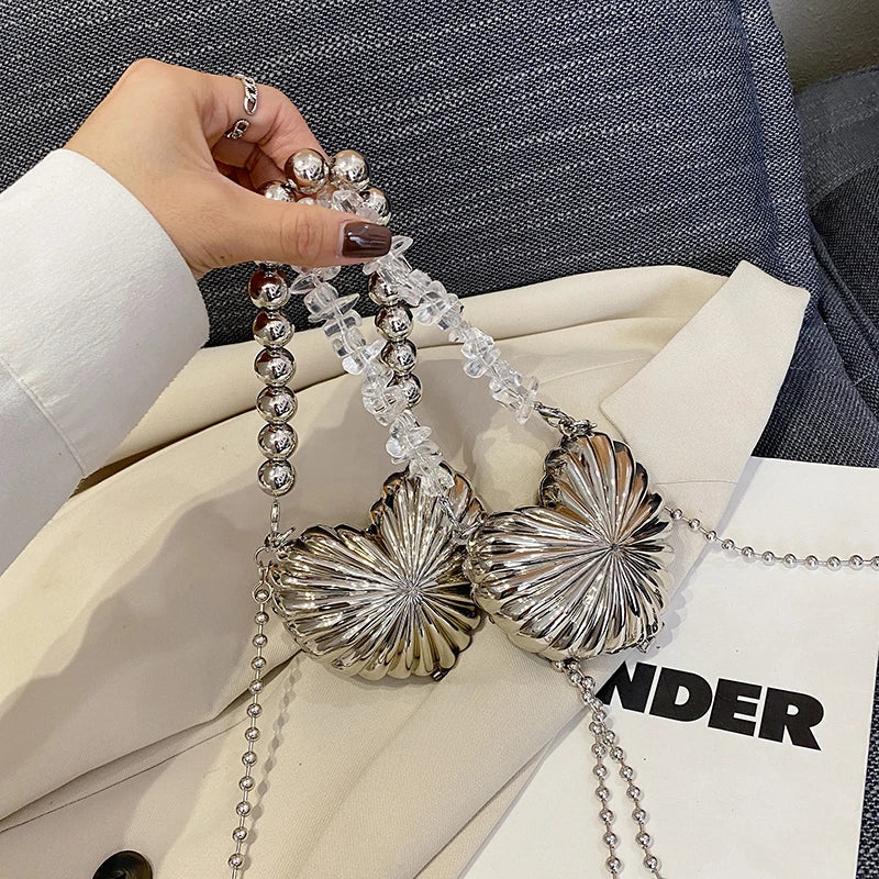 Sac de luxe femme mode de Paris, sac de luxe sac perle Mini sacs à bandoulière personnalisés pour femmes, Sac à bandoulière en alliage métallique avec chaîne, rouge à lèvres, clés, porte-monnaie