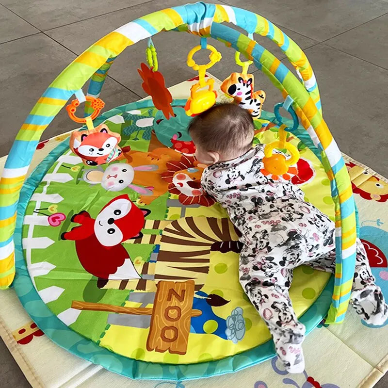 Tapis de jeu pour bébé, tapis de jeu, cadre de fitness, support d'activités avec 5 jouets détachables, tapis de développement des compétences sensorielles des nouveau-nés, tapis pour enfants