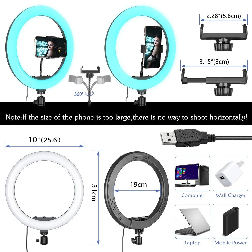 Anneaux Lumineux Éclairage ring light 3D à 18 LED avec trépied, lampe circulaire, éclairage de photographie, selfie, support de téléphone, pour vidéo Youtuber