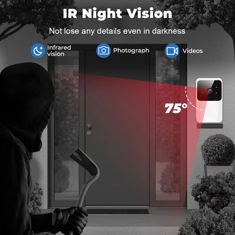 Sonnette vidéo sans fil avec caméra, interphone de sécurité, WiFi HD, téléphone extérieur, sonnette de porte, stockage cloud gratuit