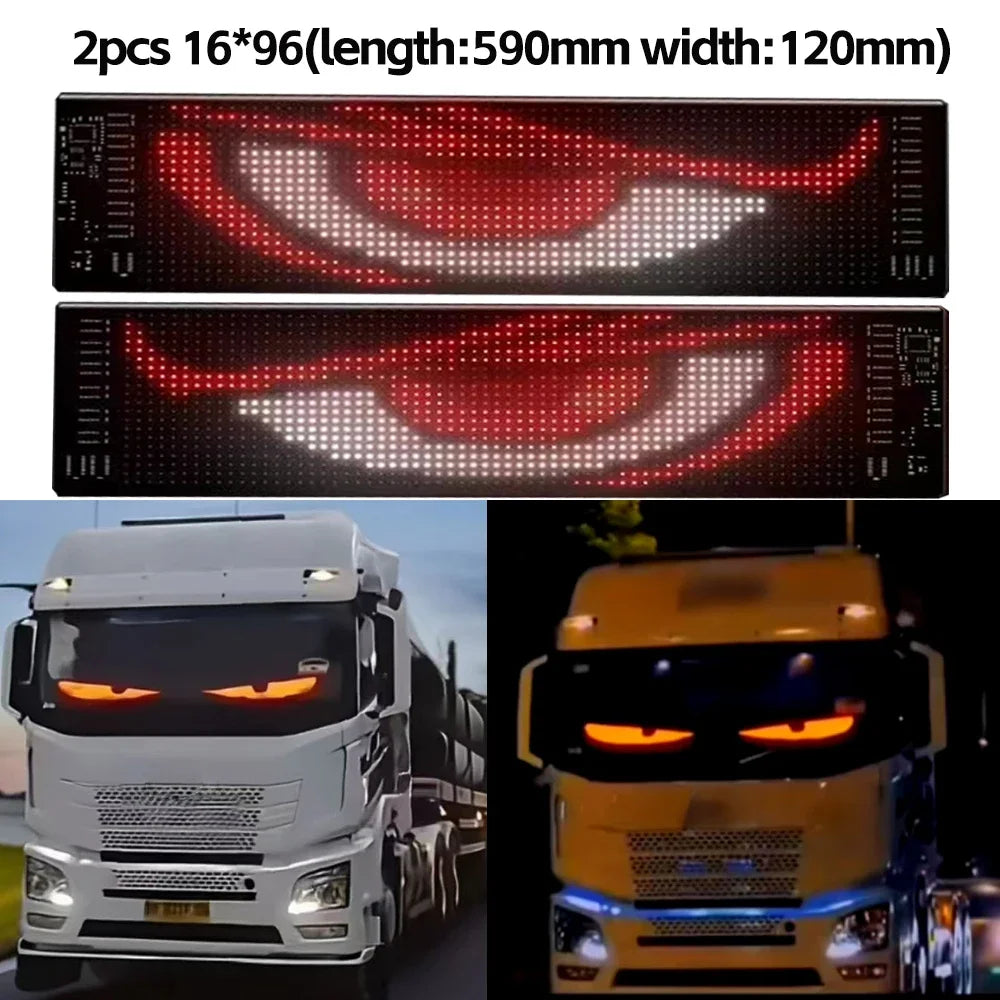 Tuning Voiture Pare Brise Panneaux Écran d'affichage à matrice de pixels à LED Bluetooth RVB flexible Tuning Animation Yeux LED pour voiture Graffiti Animation de texte défilant