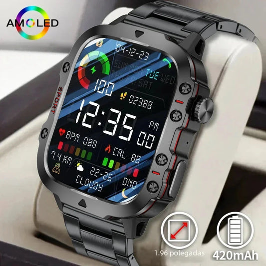 Montre Connectée Intelligente Militaire Hommes IP68 5ATM Sports de Plein Air Fitness Tracker Moniteur de Santé 1.96" BT Appel Smartwatch