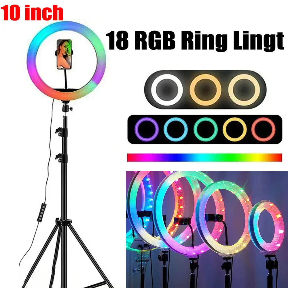 Anneaux Lumineux Éclairage ring light 3D à 18 LED avec trépied, lampe circulaire, éclairage de photographie, selfie, support de téléphone, pour vidéo Youtuber