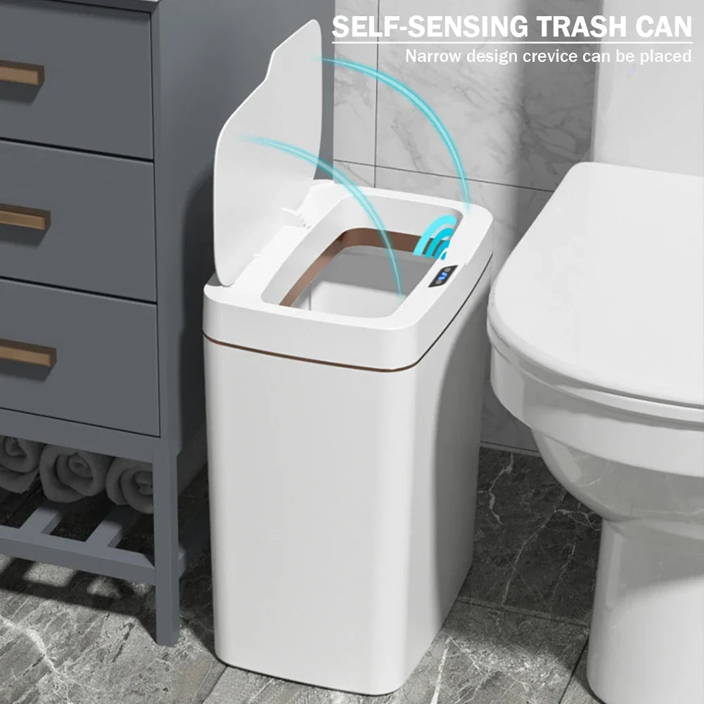 Poubelle à Capteur Intelligent 15/18 L Etanche Sans Contact Silencieuse Capteur de Mouvement Automatique Cuisine et Salle de Bain