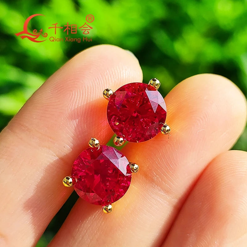 Boucles d'oreilles Mode Intemporelle en argent S925, or rose jaune, Pierre Diamant Moissanite rouge Profond sanguine , forme ronde, unique, Pierre Artificielle couleur rubis, goujon Clou d'oreille, bijoux de taille 5-9mm