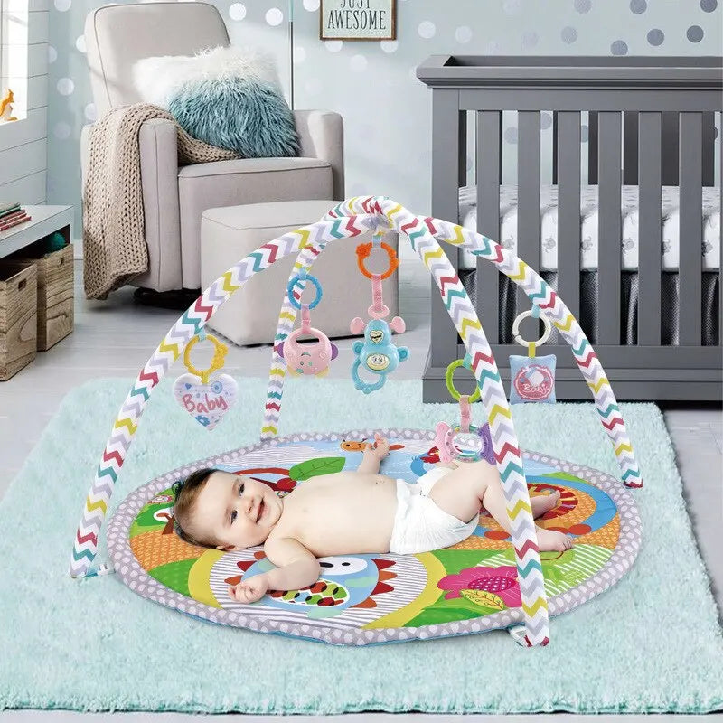 Tapis de jeu pour bébé, tapis de jeu, cadre de fitness, support d'activités avec 5 jouets détachables, tapis de développement des compétences sensorielles des nouveau-nés, tapis pour enfants