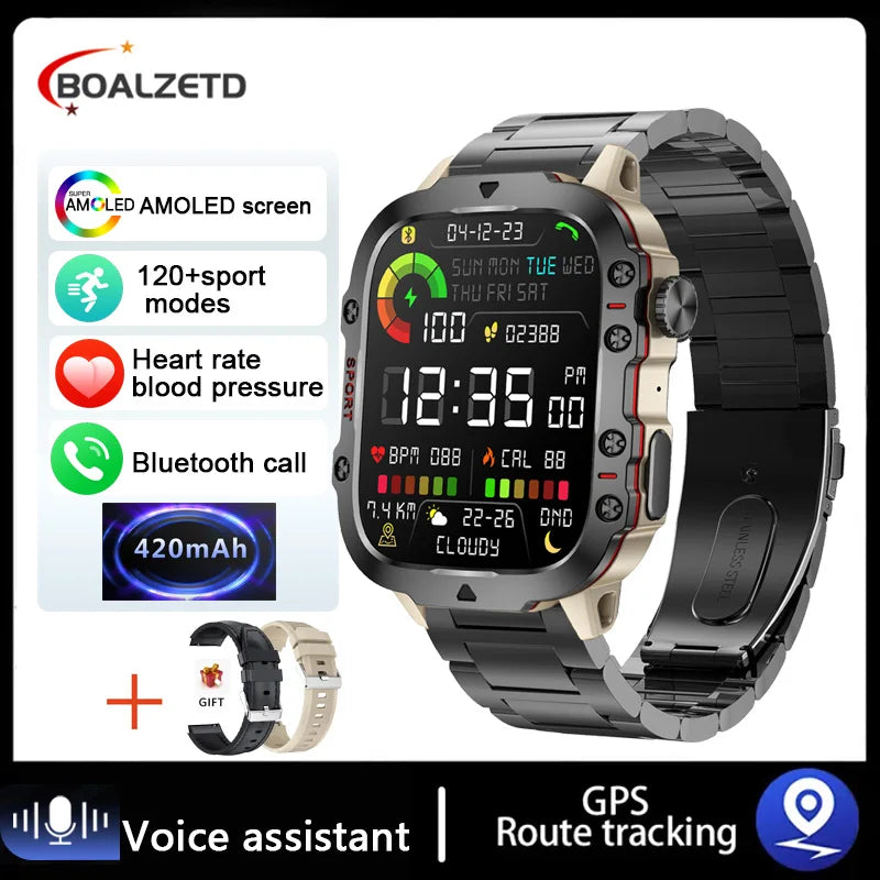 Montre Connectée Intelligente Militaire Hommes IP68 5ATM Sports de Plein Air Fitness Tracker Moniteur de Santé 1.96" BT Appel Smartwatch